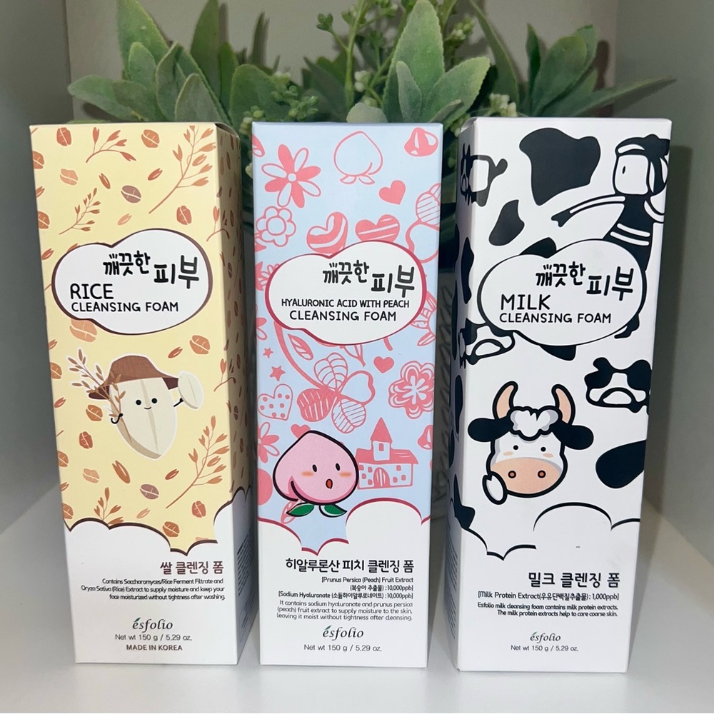 3 Pack Esfolio Cleansing Foam Set - Rice, Peach, Milk